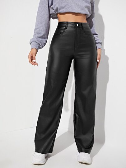 Straight Leg Leather Pants