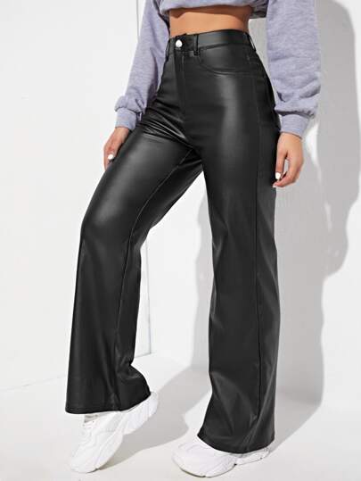 Straight Leg Leather Pants