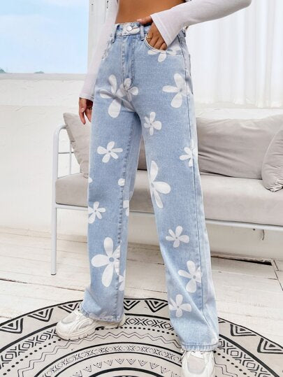 Floral Straight Leg Jeans