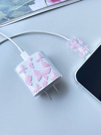 Butterfly Print Protective Cover Set for USB-C Lightning Cable & Adapter