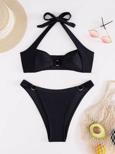 Black and Gold Ringed Bikini Set