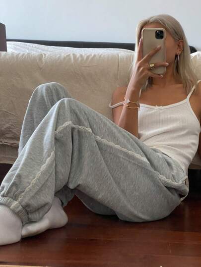 Side Lace Elastic Waist Sweatpants