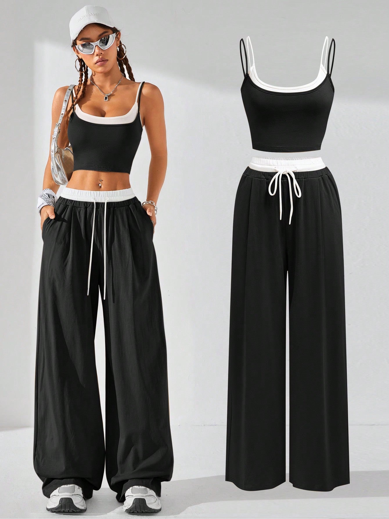 Colorblock Crop Top and Pants Set