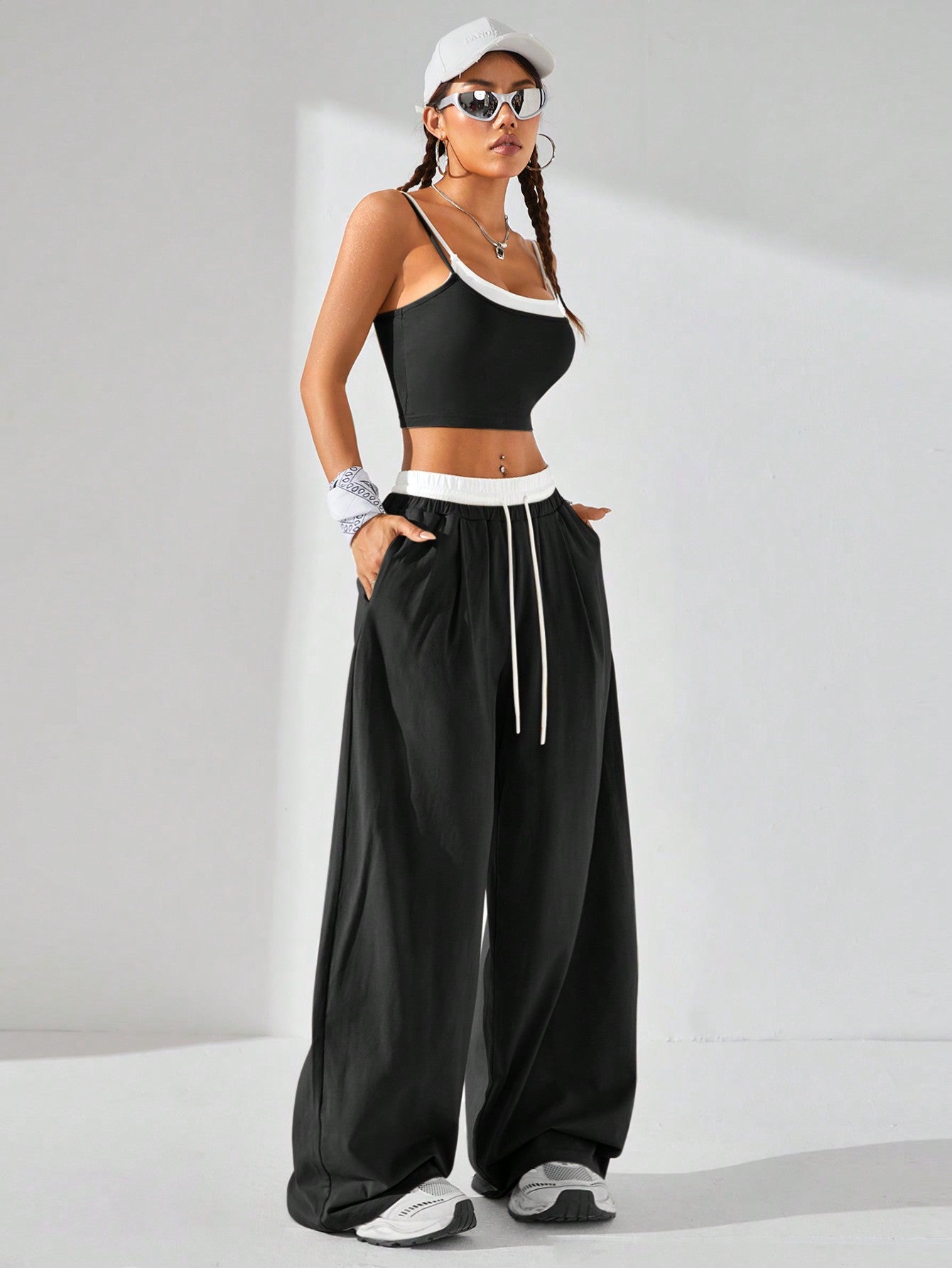 Colorblock Crop Top and Pants Set