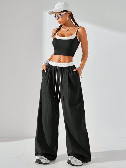 Colorblock Crop Top and Pants Set