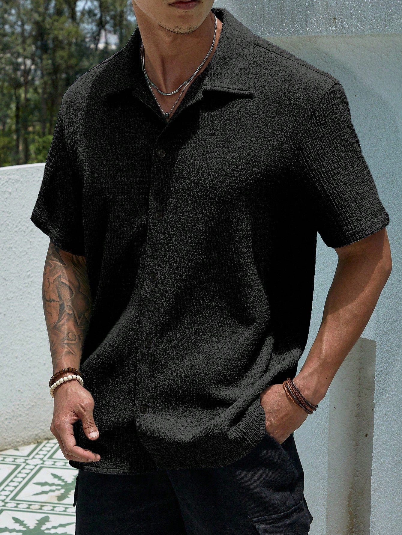 Men's Solid Color Button Up Shirt