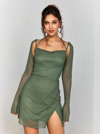 Mesh Flared Sleeve Dress